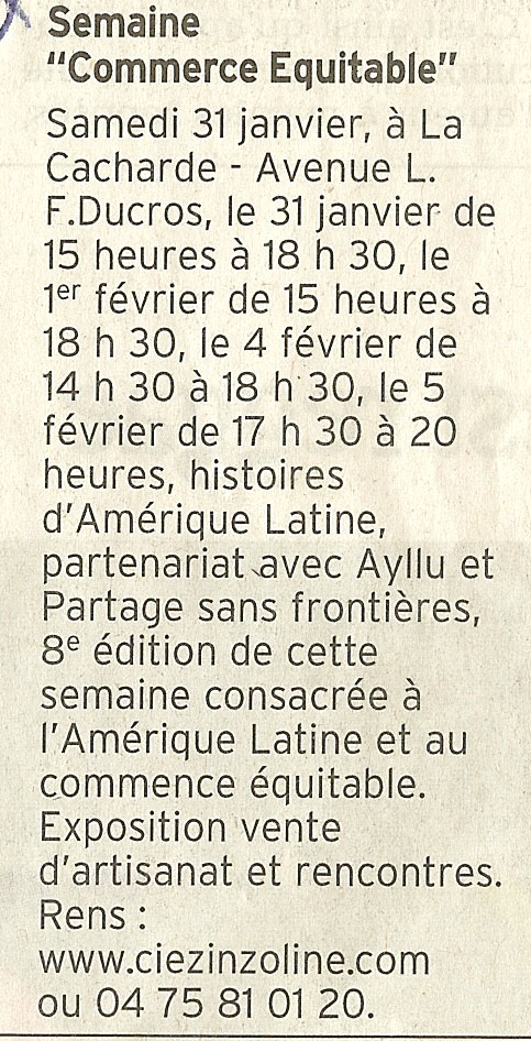 8 eme édition semaine "Histoires d'Amérique latine" de Saint-Péray en ardèche avec l'association Ayllu et Partage sans Frontières - la presse - article 06