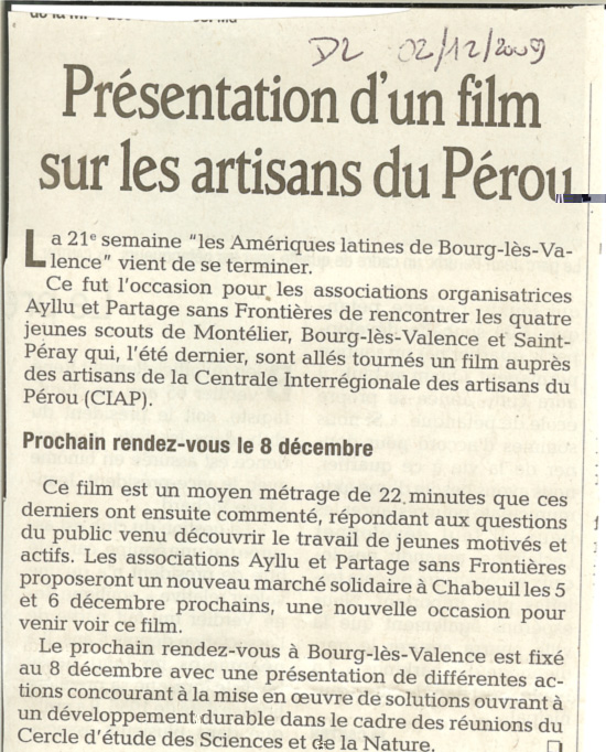 article de presse de la semaine amérique latine de Bourg les Valence 2007