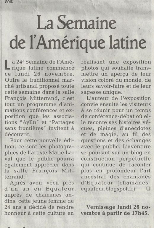 article de presse de la semaine amérique latine de Bourg les Valence 2012