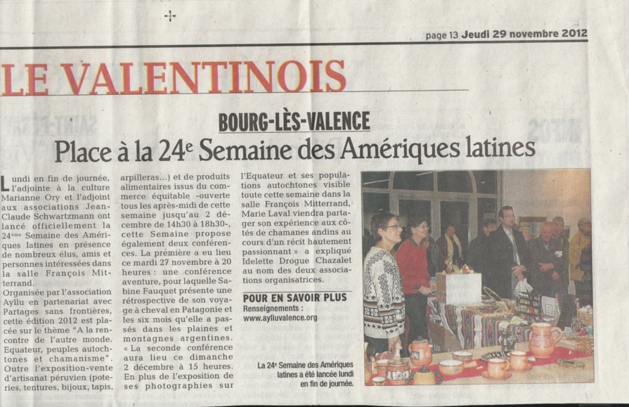 article de presse de la semaine amérique latine de Bourg les Valence 2012