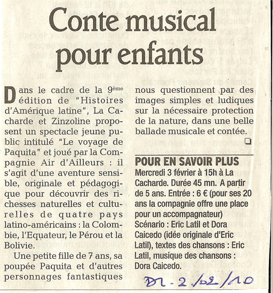 8 eme édition semaine "Histoires d'Amérique latine" de Saint-Péray en ardèche avec l'association Ayllu et Partage sans Frontières - la presse - article 08