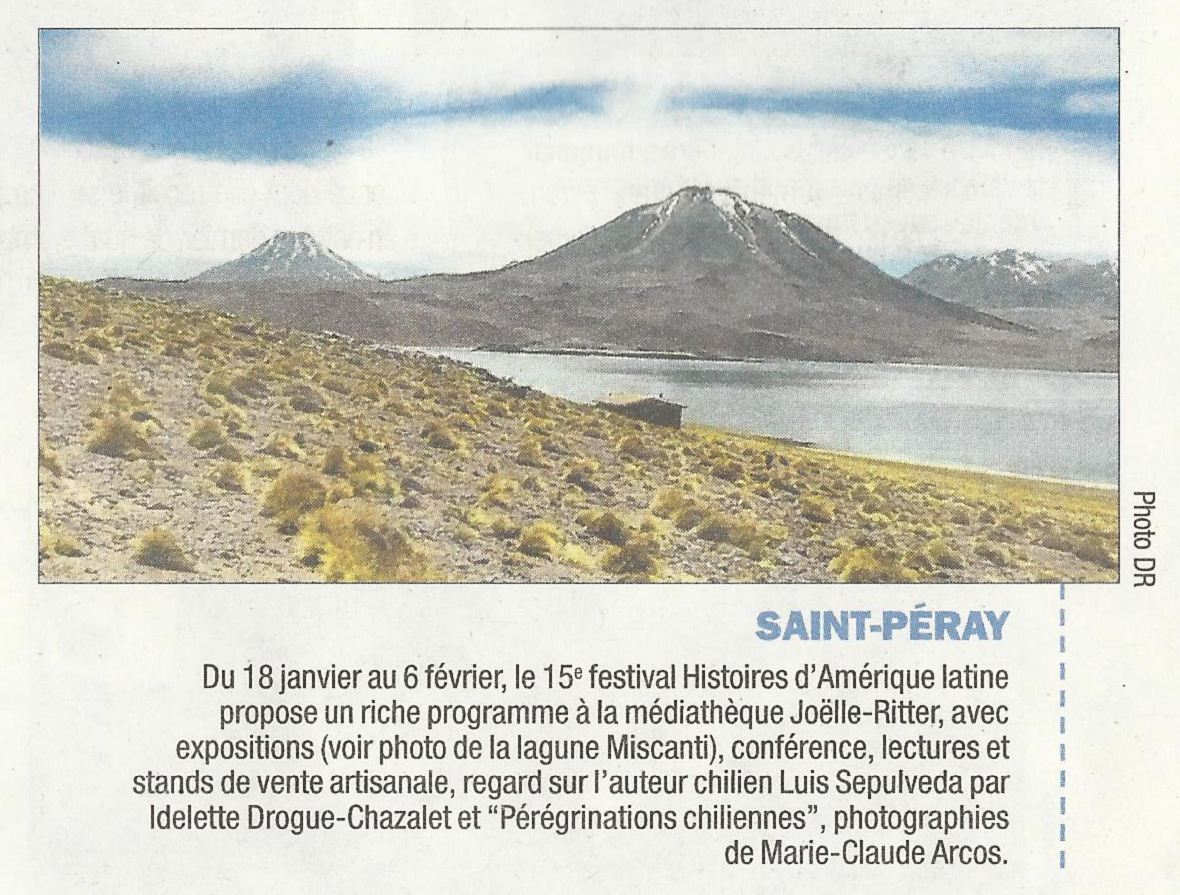 15 eme édition semaine "Histoires d'Amérique latine" de Saint-Péray en ardèche avec l'association Ayllu et Partage sans Frontières - la presse - article du Dauphiné libéré